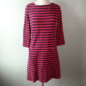 Lilly Pulitzer Red Navy Blue Stripe Long Sleeve Shift Knee Length Dress Size XS